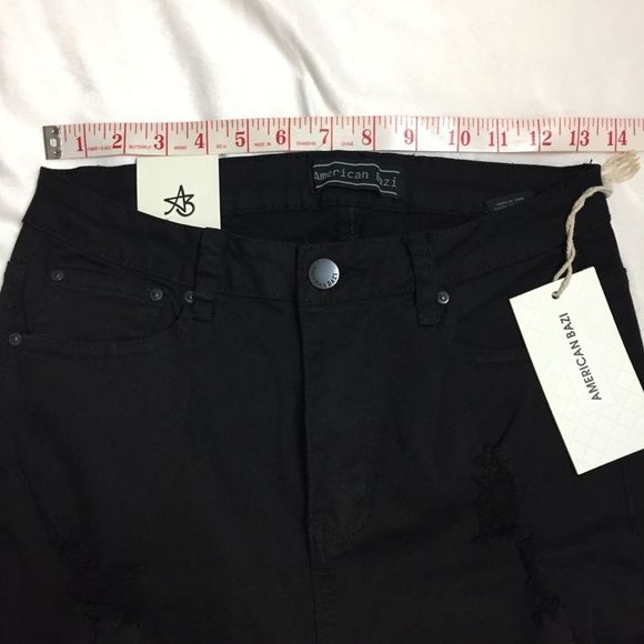 NWT American Bazi Skinny High Rise Jeans Black Sz 7 Distressed Destroyed - Picture 13 of 13